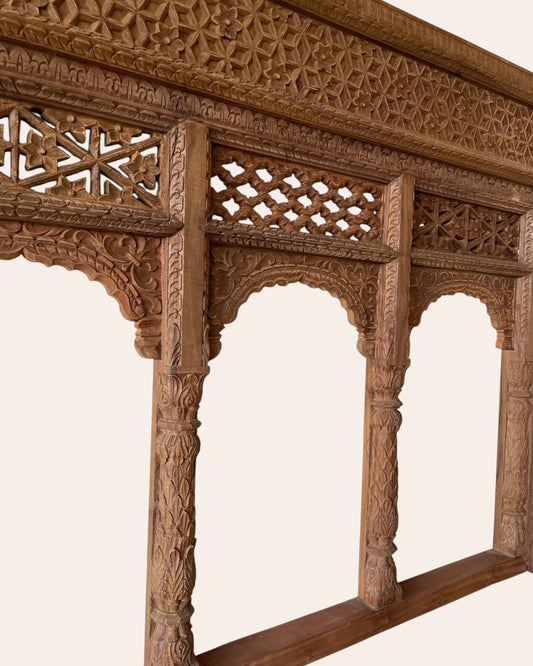 Vintage Hand-Carved Triple Arch Window / Triple Arch / Jharokha Window