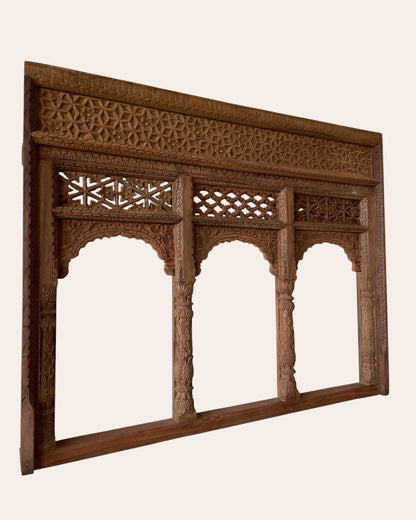 Vintage Hand-Carved Triple Arch Window / Triple Arch / Jharokha Window