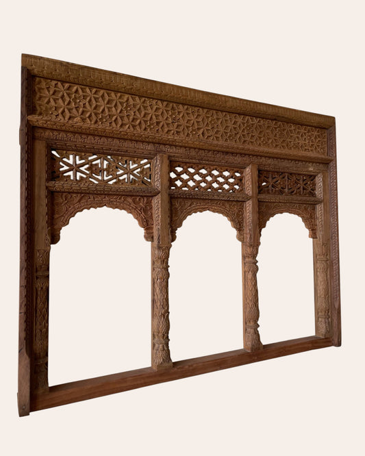 Vintage Hand-Carved Triple Arch Window / Triple Arch / Jharokha Window