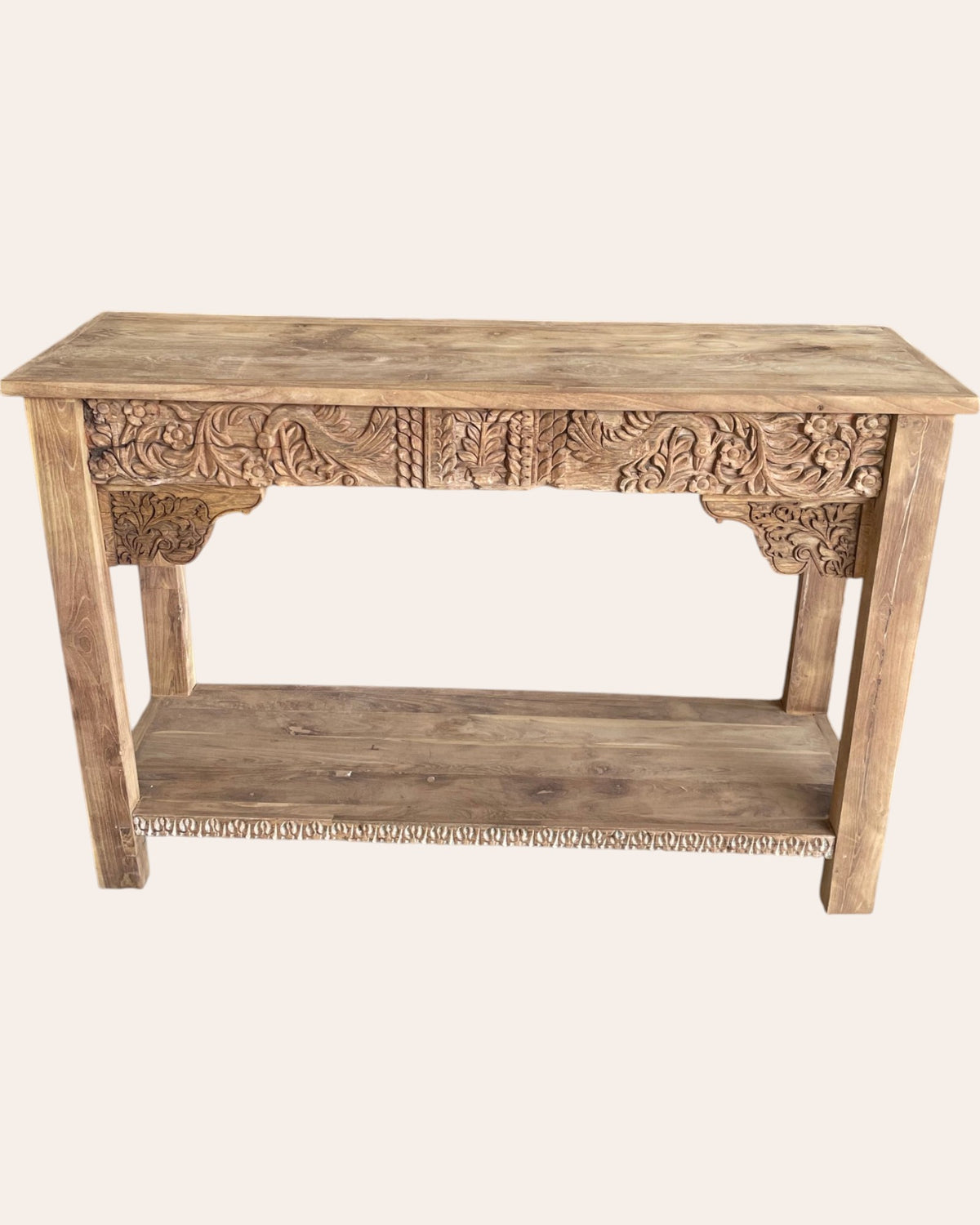 royal hand-carved console table natural finish