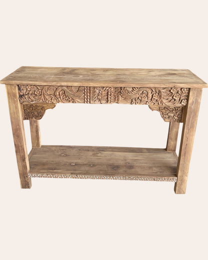 Royal Hand-Carved Console Table Natural Finish