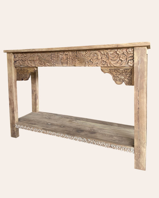 Royal Hand-Carved Console Table Natural Finish