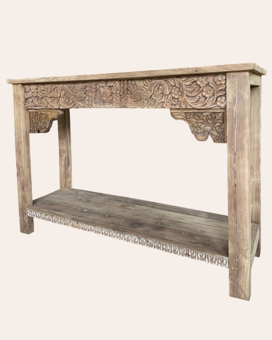 Royal Hand-Carved Console Table Natural Finish