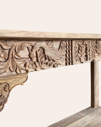Royal Hand-Carved Console Table Natural Finish