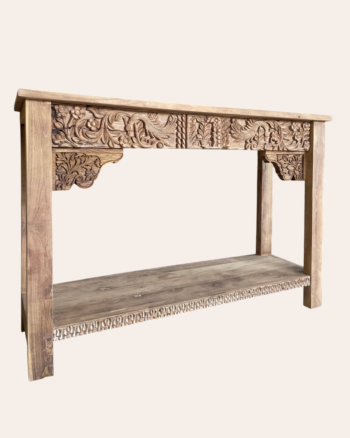 royal hand-carved console table natural finish