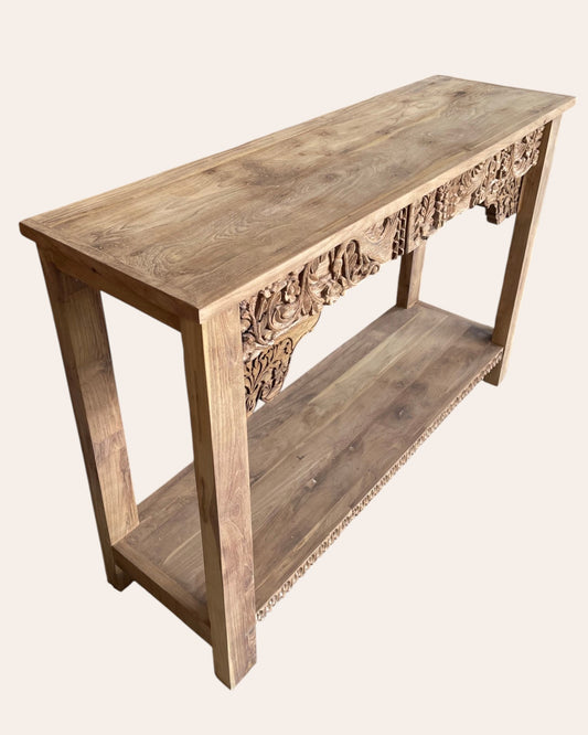 Royal Hand-Carved Console Table Natural Finish
