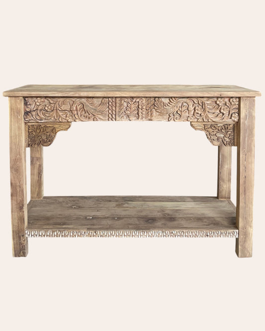 Royal Hand-Carved Console Table Natural Finish