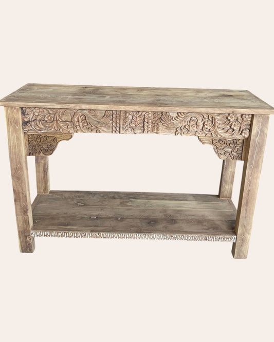 Royal Hand-Carved Console Table Natural Finish