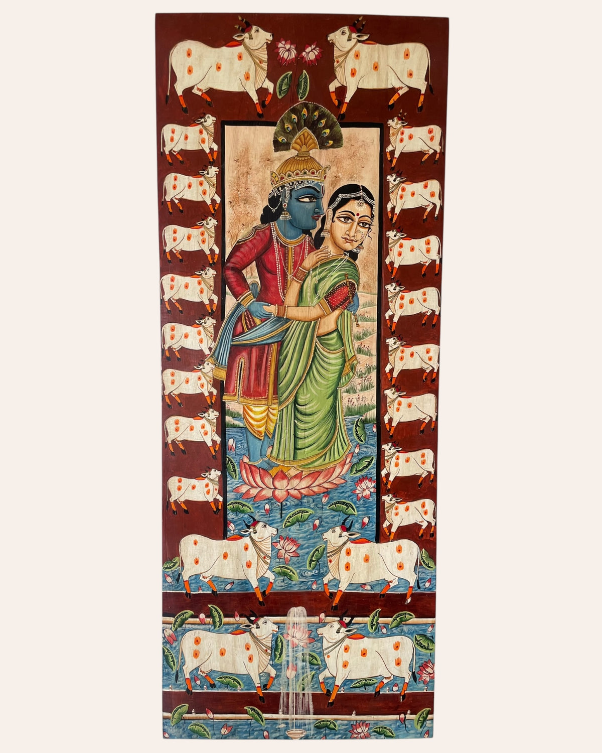 hand-painted radha krishna traditional wooden wall decor panel