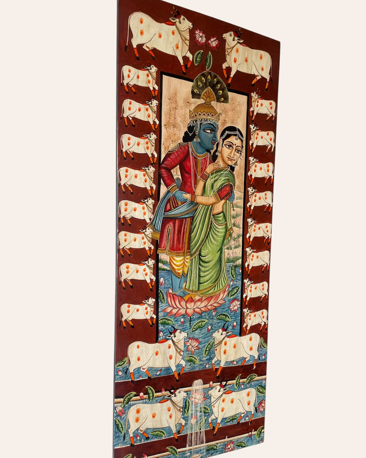 hand-painted radha krishna traditional wooden wall decor panel