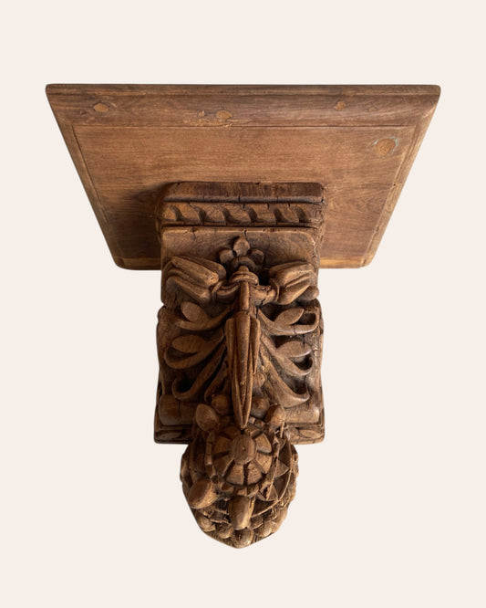 Vintage Hand-Carved Wooden Corbel Wall Shelf