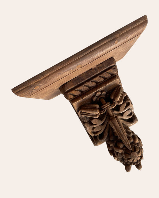 Vintage Hand-Carved Wooden Corbel Wall Shelf