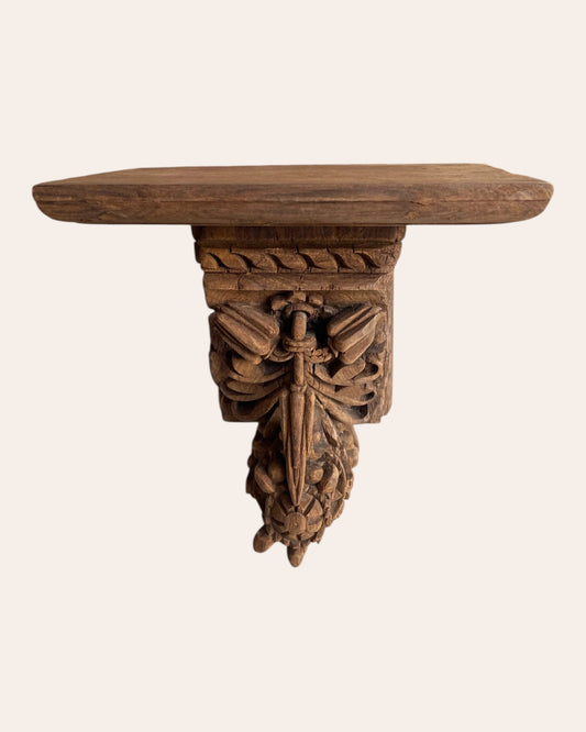 Vintage Hand-Carved Wooden Corbel Wall Shelf