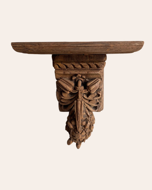 Vintage Hand-Carved Wooden Corbel Wall Shelf