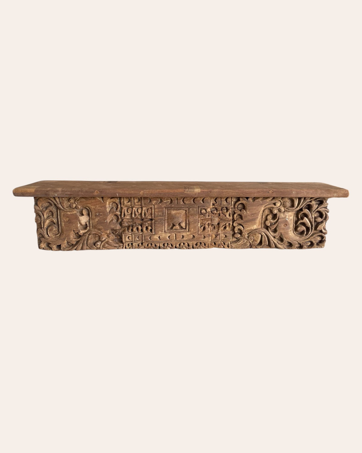 vintage hand-carved wooden architectural wall shelf