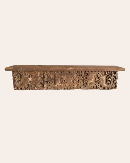 Vintage Hand-Carved Wooden Architectural Wall Shelf