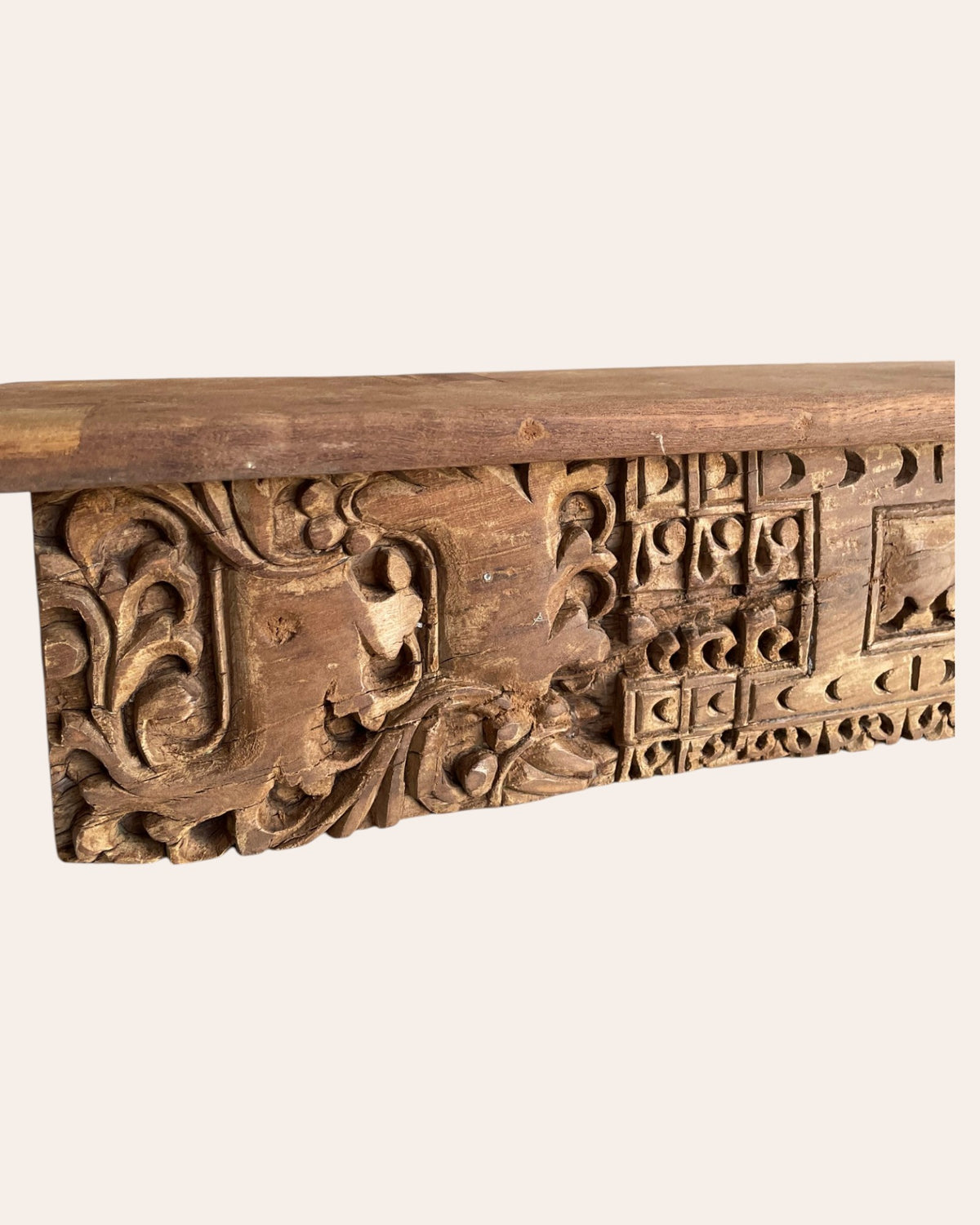 vintage hand-carved wooden architectural wall shelf