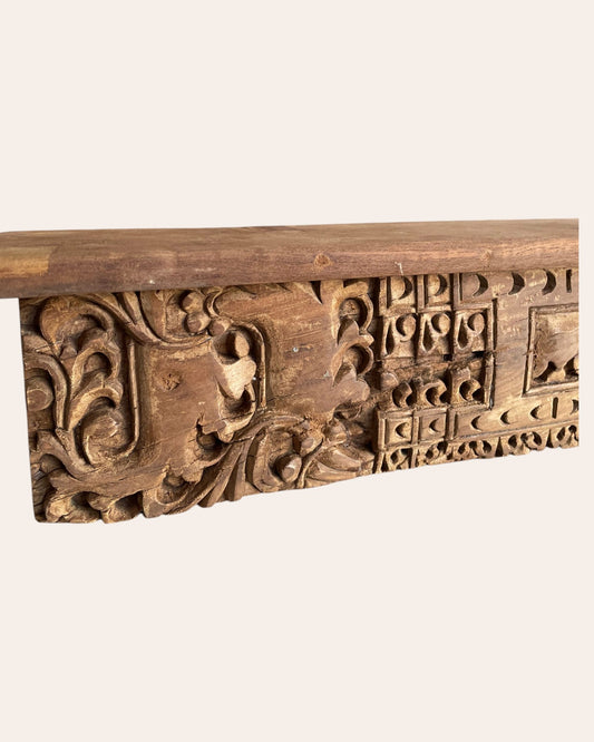Vintage Hand-Carved Wooden Architectural Wall Shelf