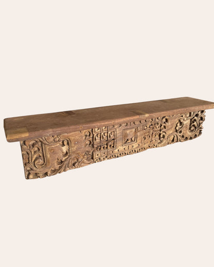 Vintage Hand-Carved Wooden Architectural Wall Shelf