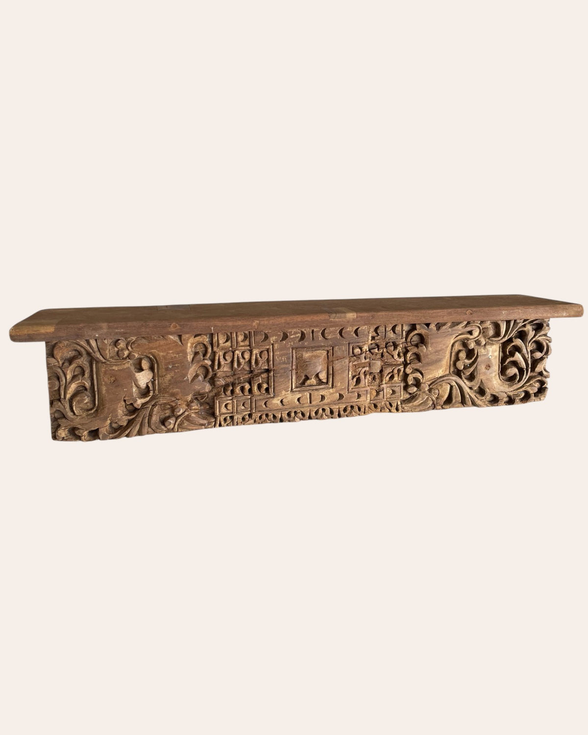 vintage hand-carved wooden architectural wall shelf