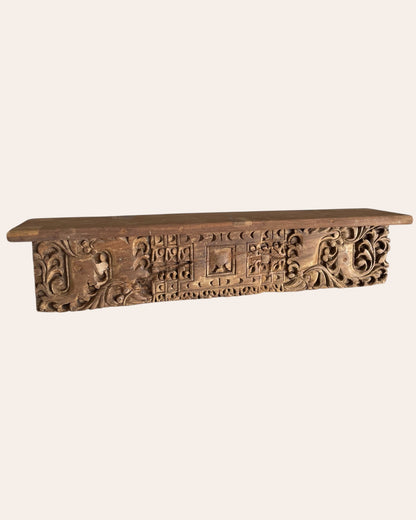 Vintage Hand-Carved Wooden Architectural Wall Shelf