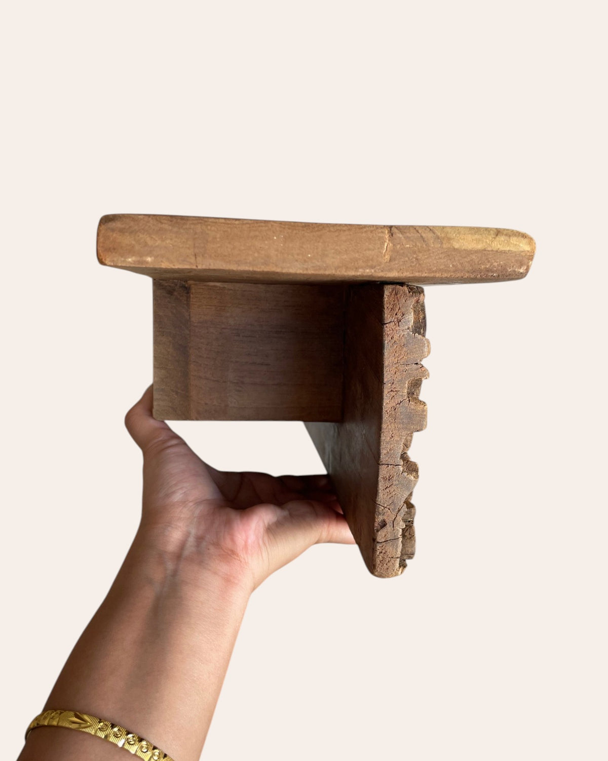 vintage hand-carved wooden architectural wall shelf