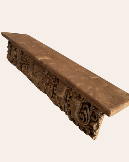 Vintage Hand-Carved Wooden Architectural Wall Shelf