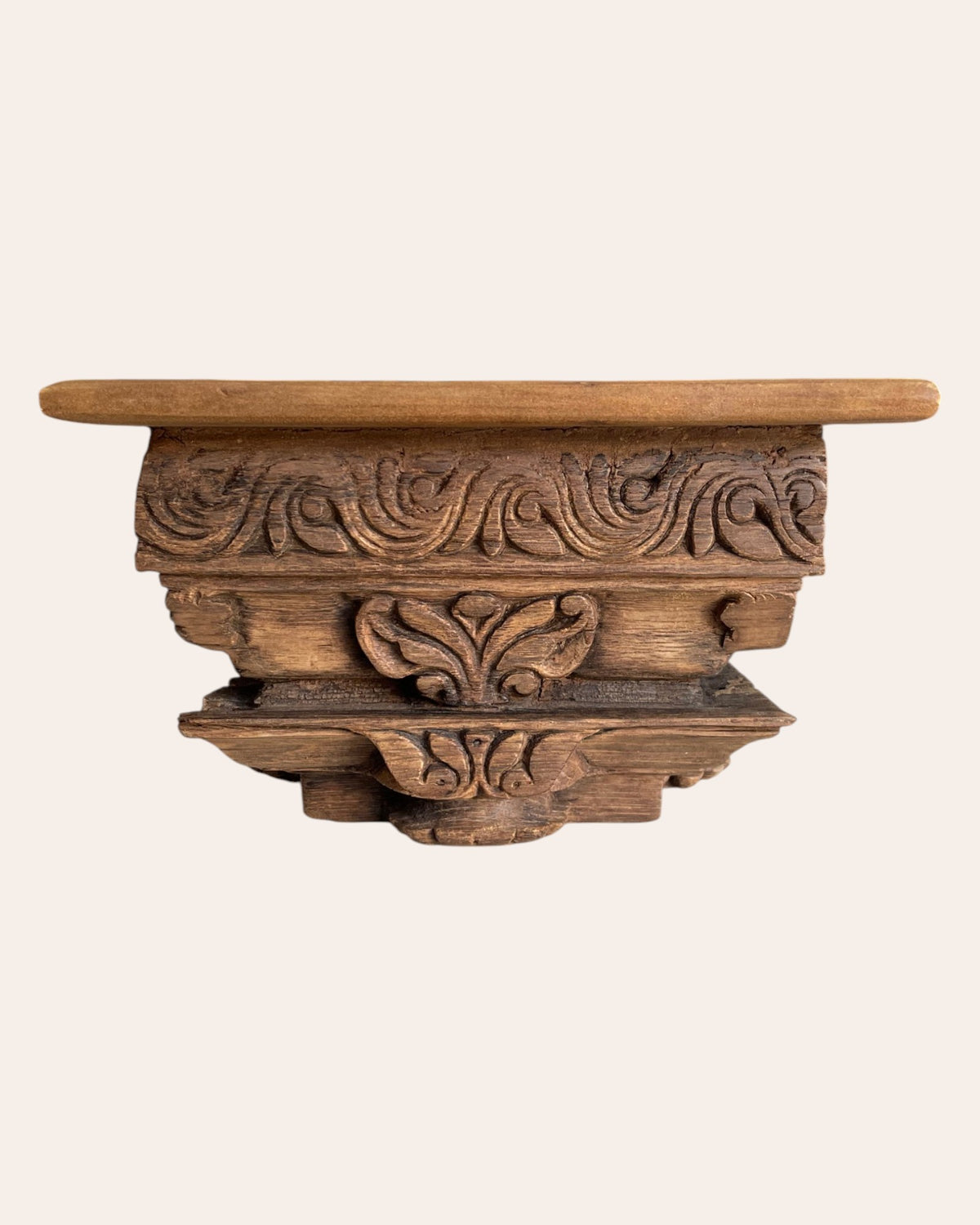 vintage hand-carved floral wooden wall shelf