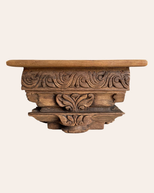 Vintage Hand-Carved Floral Wooden Wall Shelf