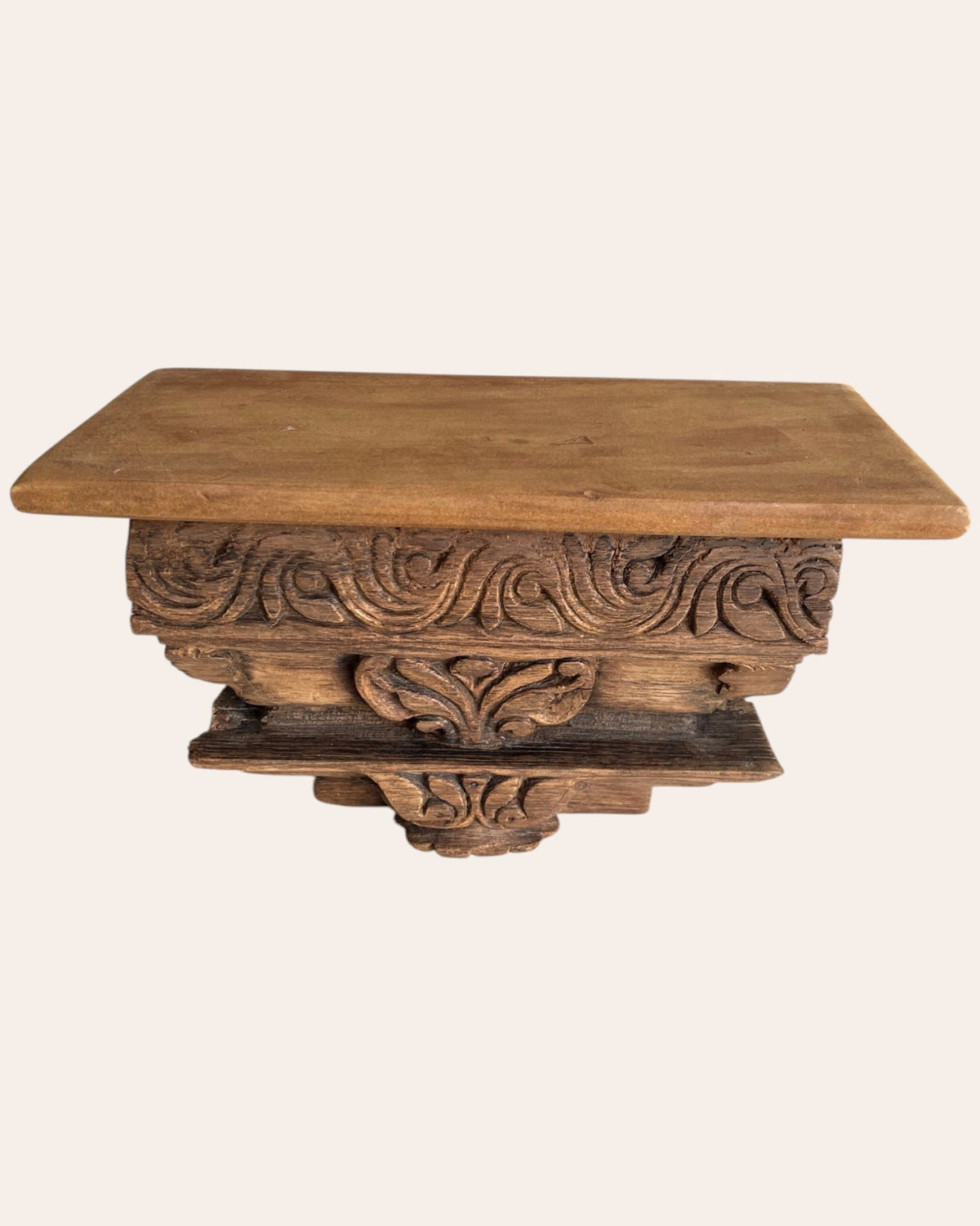 vintage hand-carved floral wooden wall shelf