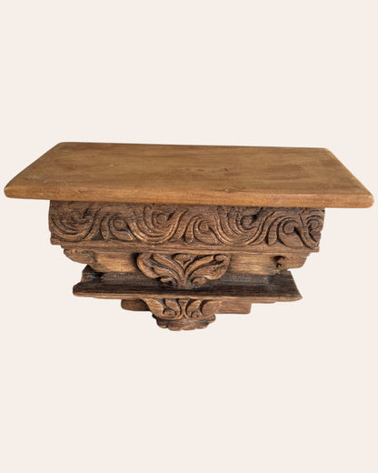 Vintage Hand-Carved Floral Wooden Wall Shelf