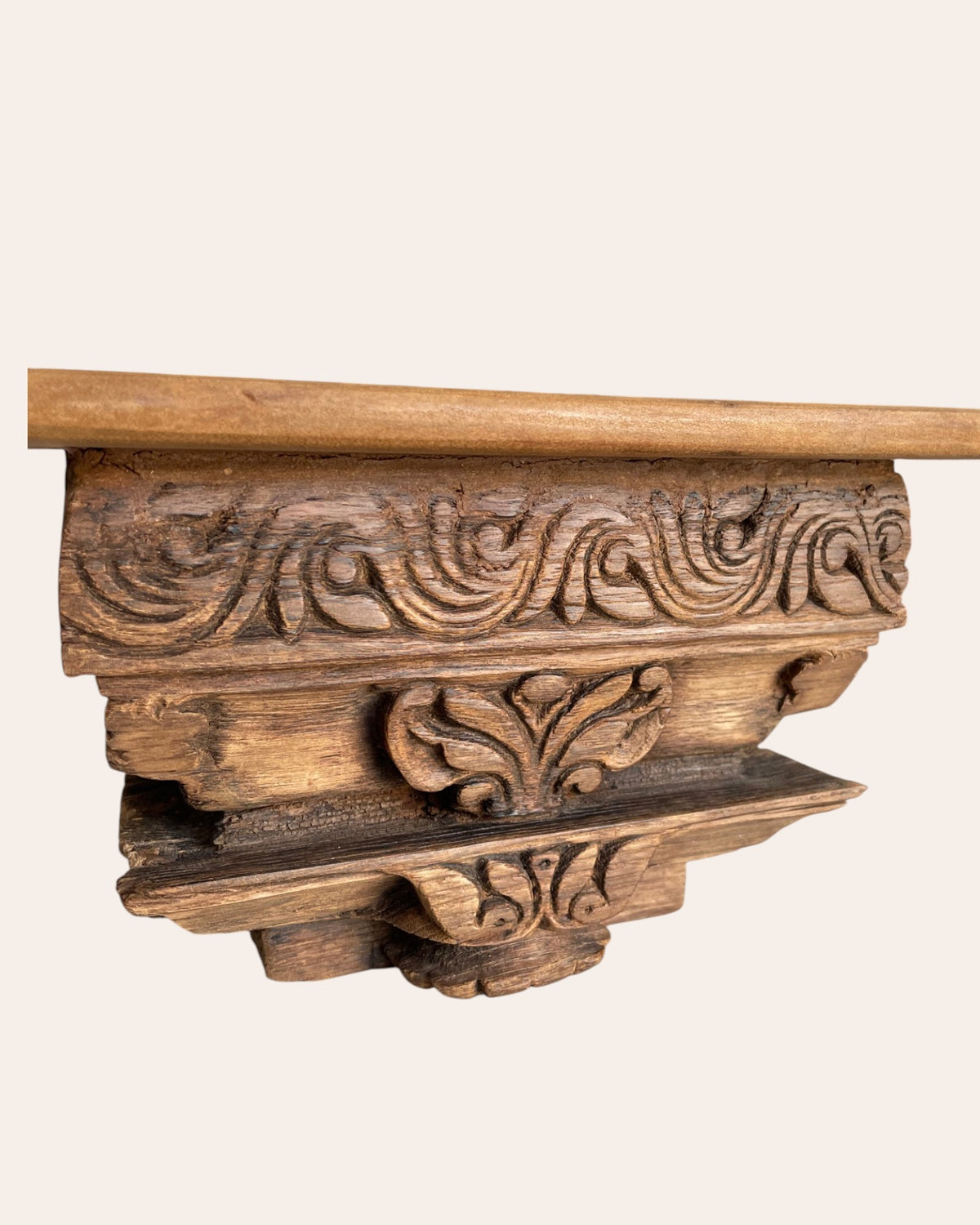vintage hand-carved floral wooden wall shelf