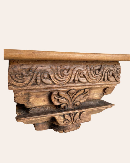Vintage Hand-Carved Floral Wooden Wall Shelf