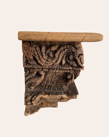 Vintage Hand-Carved Floral Wooden Wall Shelf