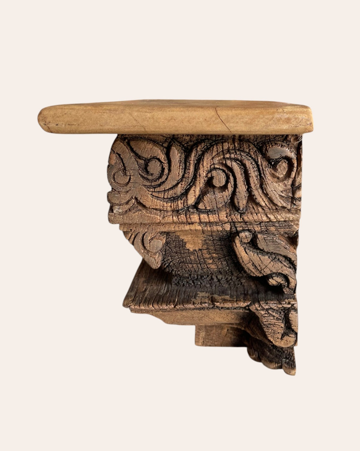 vintage hand-carved floral wooden wall shelf
