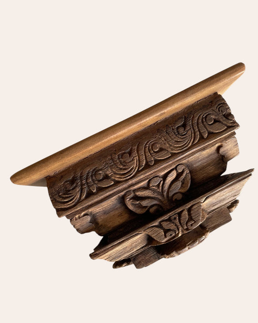 Vintage Hand-Carved Floral Wooden Wall Shelf