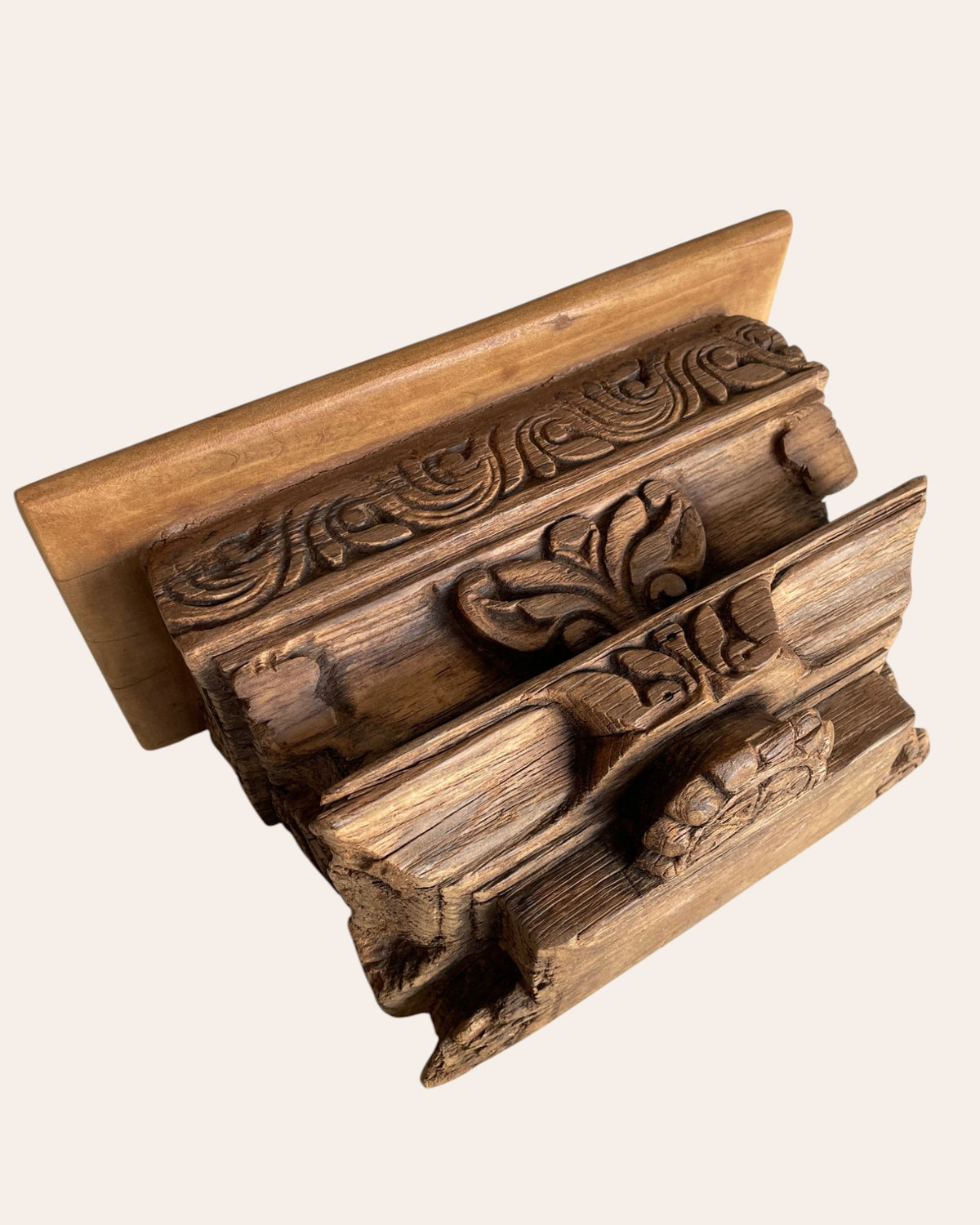 vintage hand-carved floral wooden wall shelf