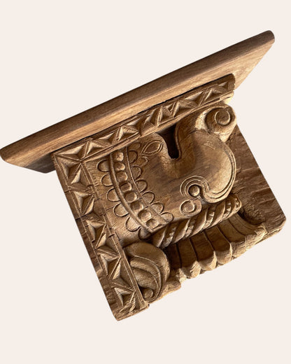Vintage Hand-Carved Wooden Elephant Motif Wall Shelf
