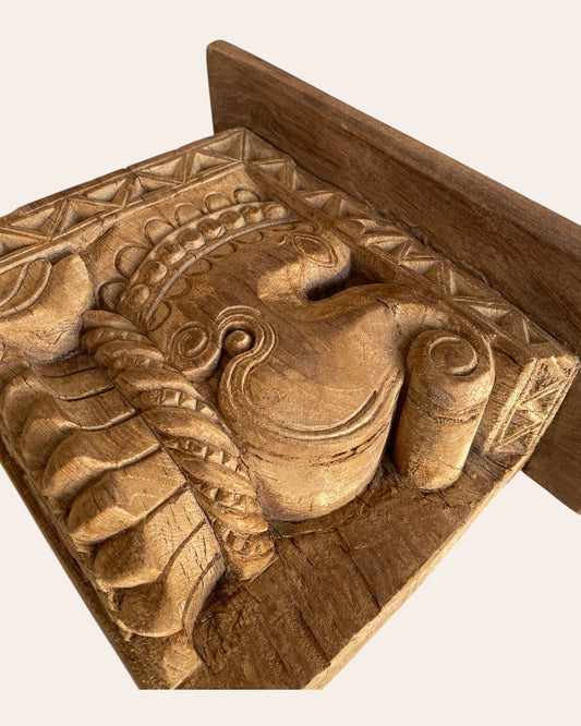 Vintage Hand-Carved Wooden Elephant Motif Wall Shelf