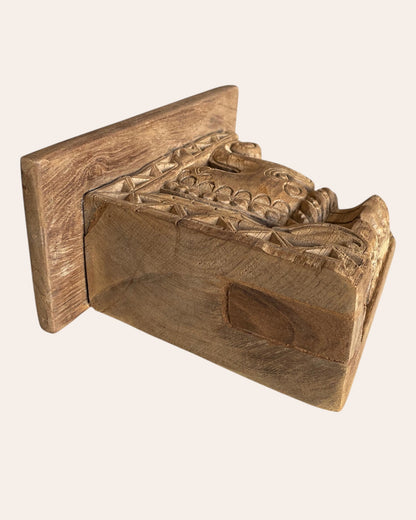 Vintage Hand-Carved Wooden Elephant Motif Wall Shelf