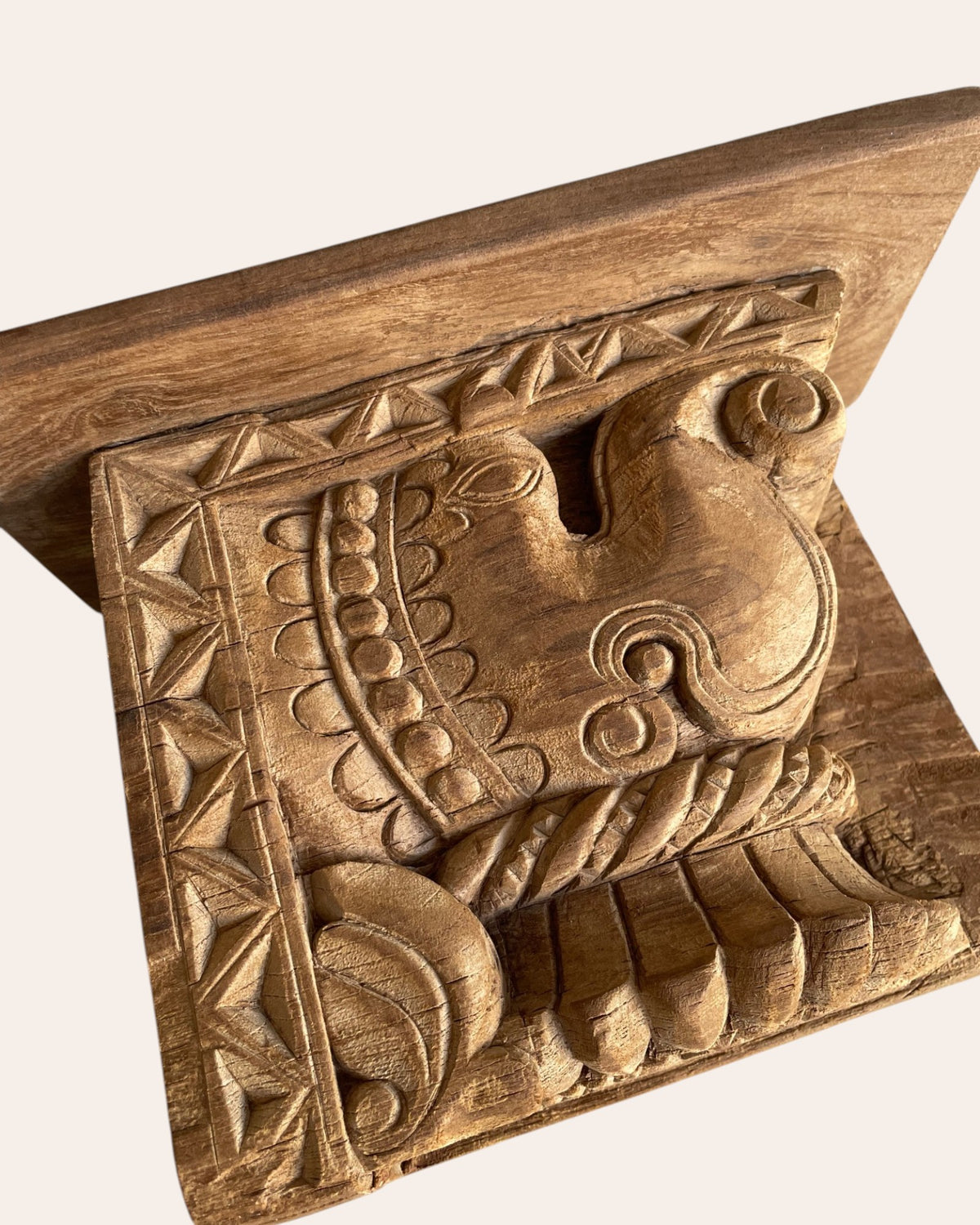 vintage hand-carved wooden elephant motif wall shelf