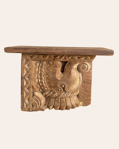 Vintage Hand-Carved Wooden Elephant Motif Wall Shelf