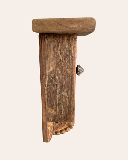 Old Hand-Carved Floral Wooden Wall Shelf With Iron Nail