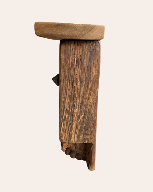 Old Hand-Carved Floral Wooden Wall Shelf With Iron Nail