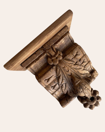 Vintage Hand-Carved Floral Bird Wooden Wall Shelf