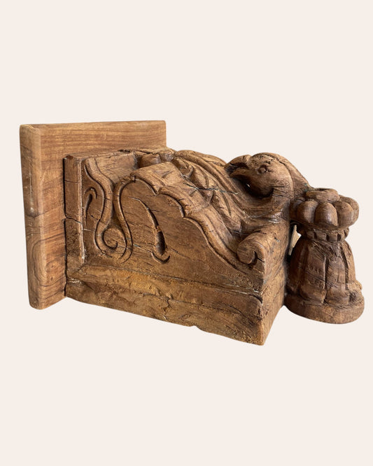 Vintage Hand-Carved Floral Bird Wooden Wall Shelf