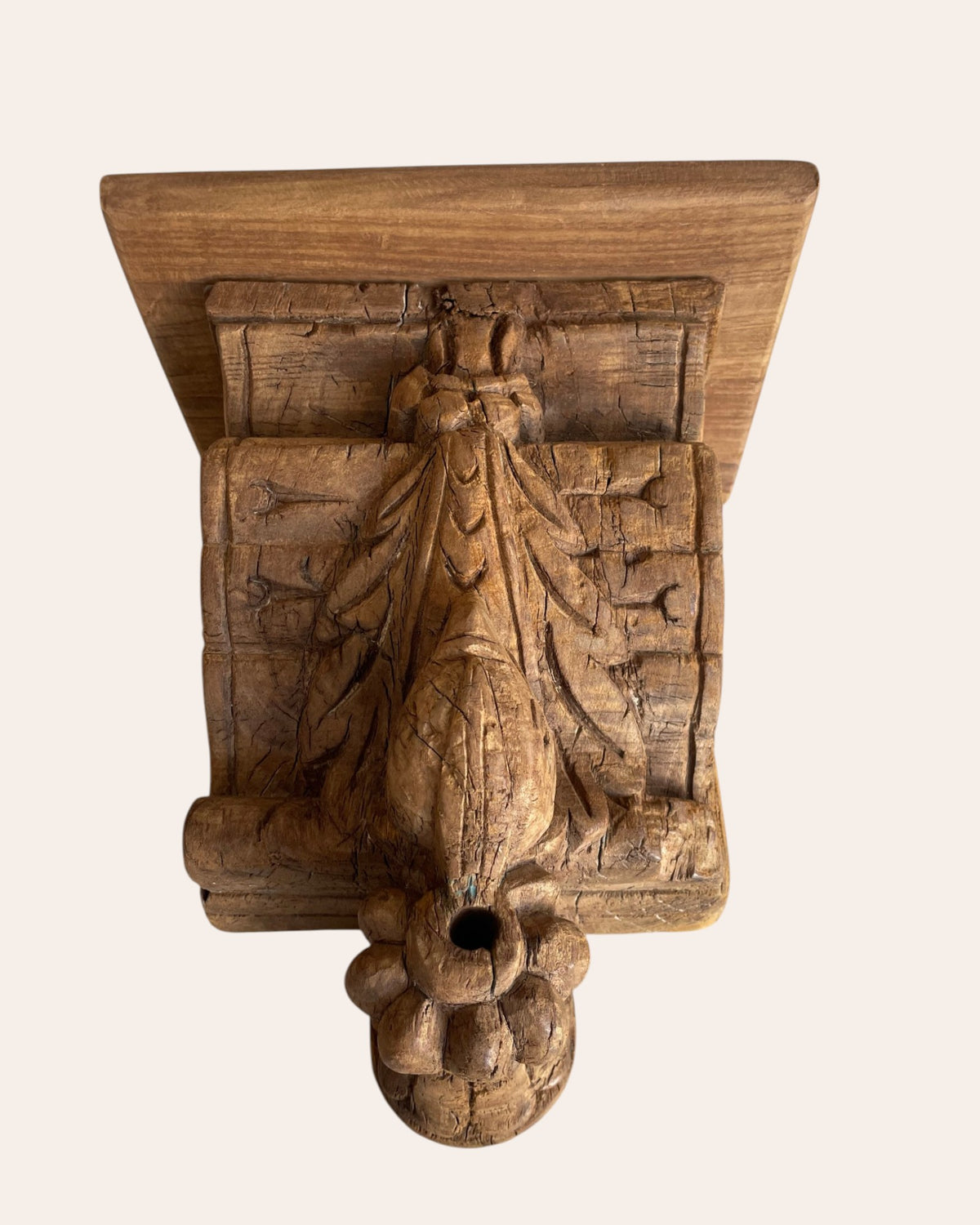 vintage hand-carved floral bird wooden wall shelf