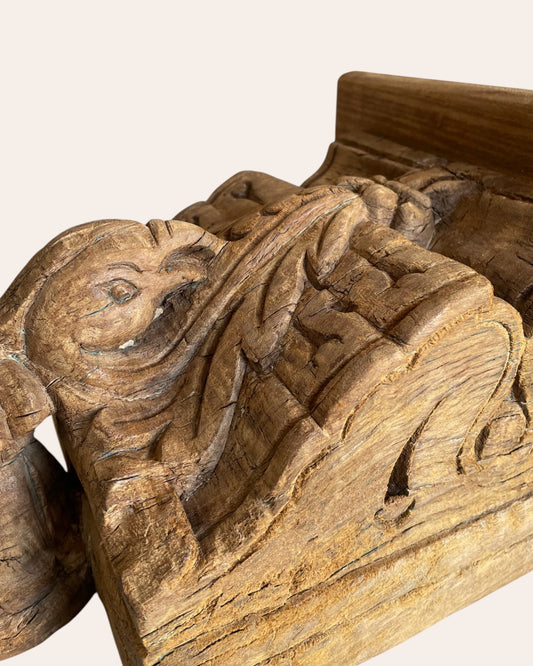 Vintage Hand-Carved Floral Bird Wooden Wall Shelf
