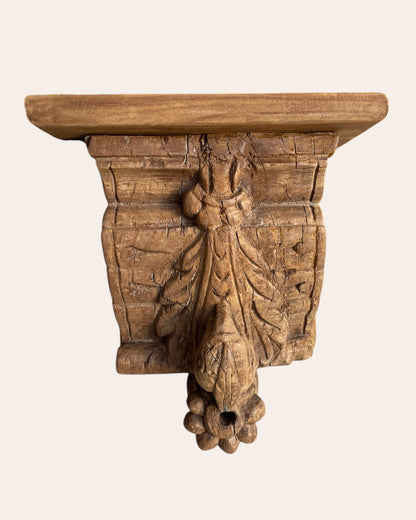 Vintage Hand-Carved Floral Bird Wooden Wall Shelf