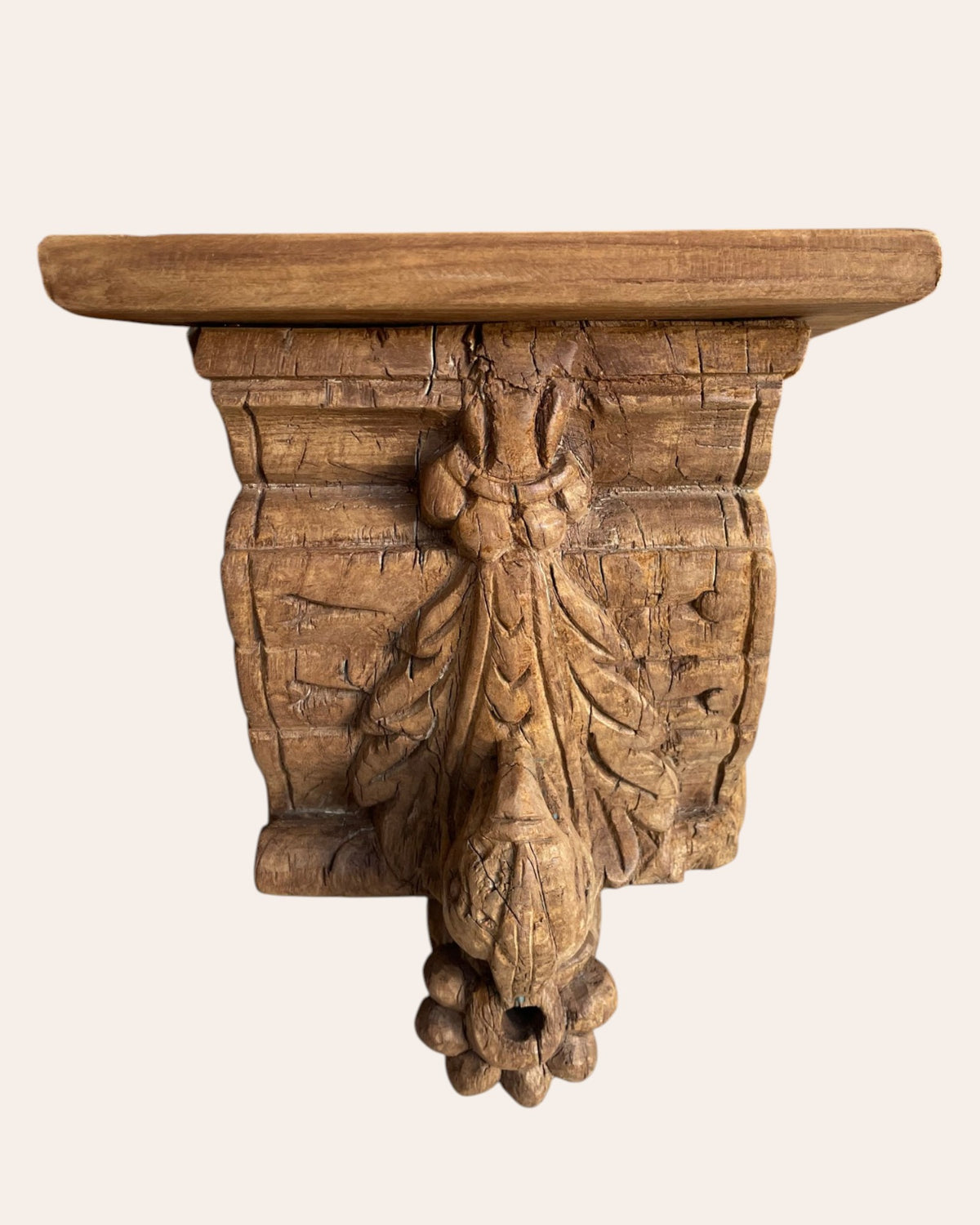 vintage hand-carved floral bird wooden wall shelf